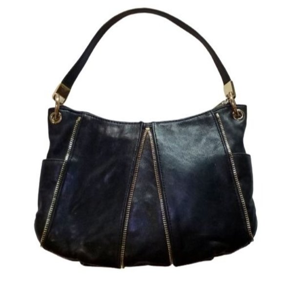 Michael Kors Newman Leather Hobo Bag Zip Accent Gold Hardware - Picture 5 of 12